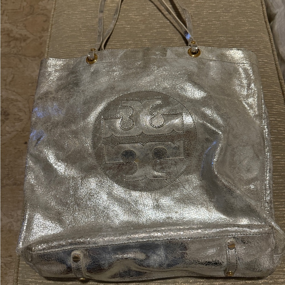 Metallic Silver Tote Bag - Tory Burch